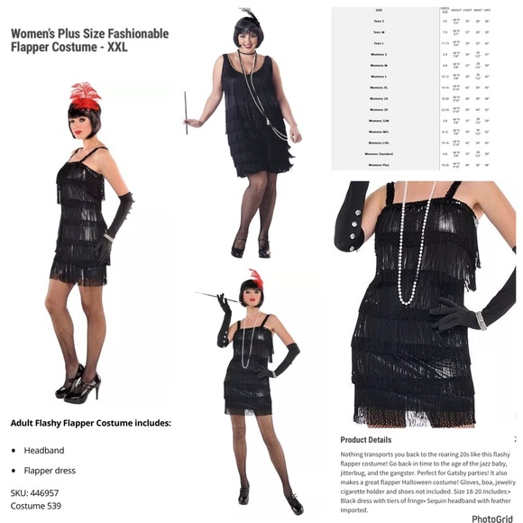 Flashy Flapper plus size 18-20 black dress & headband Halloween costume NEW - Picture 1 of 11